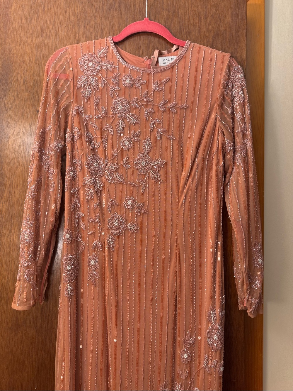 Mac Duggal Girls Rose-Peach Beaded Floral Gown